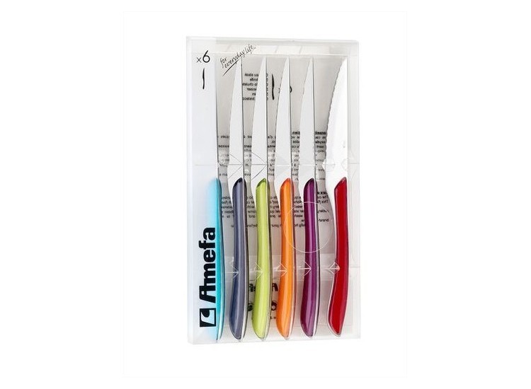 Coffret 6 couteaux &agrave; steak multicolores Eclat Amefa