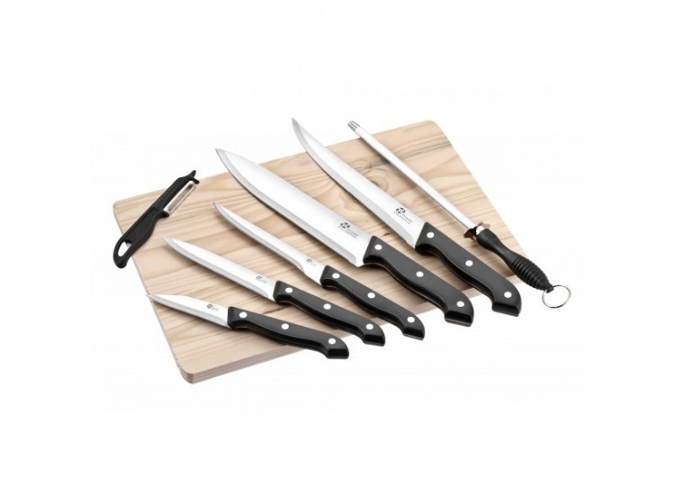 Ensemble de 5 couteaux + fusil + &eacute;plucheur + planche Pradel Excellence