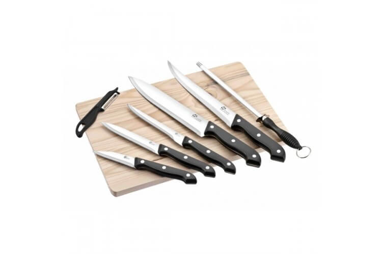 Ensemble de 5 couteaux + fusil + éplucheur + planche Pradel Excellence