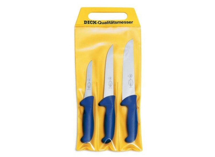 Pochette de 3 couteaux de boucher DICK ERGOGRIP d&eacute;sosseur+saigner+boucher