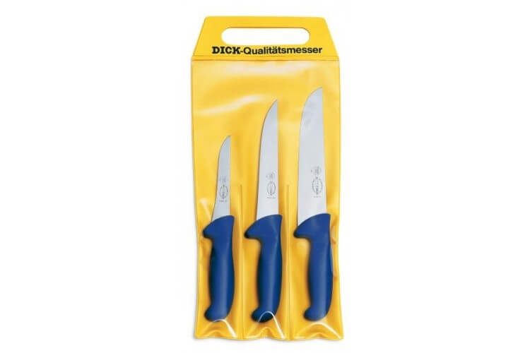 Pochette de 3 couteaux de boucher DICK ERGOGRIP désosseur+saigner+boucher