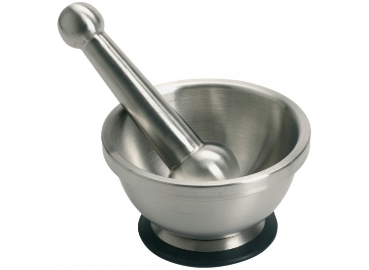 Mortier + pilon Mastrad tout inox avec base antid&eacute;rapante