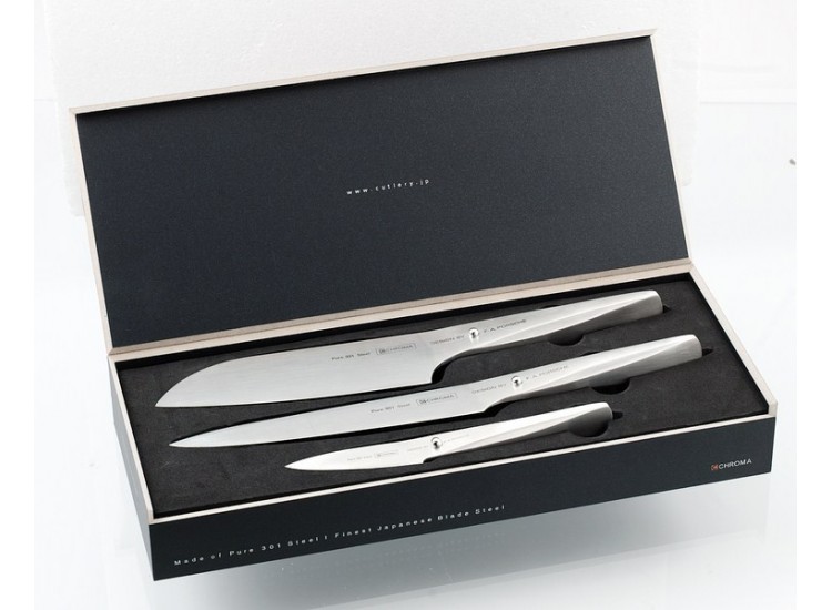 Coffret 3 couteaux : Office, &agrave; trancher, Santoku - Type 301 Design by F.A. Porsche (P529)- Chroma