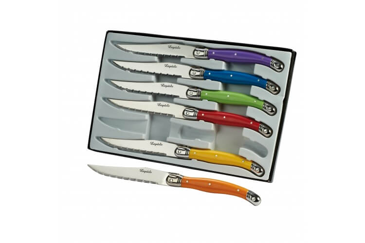 Coffret de 6 couteaux LAGUIOLE lames acier inox manche colorés
