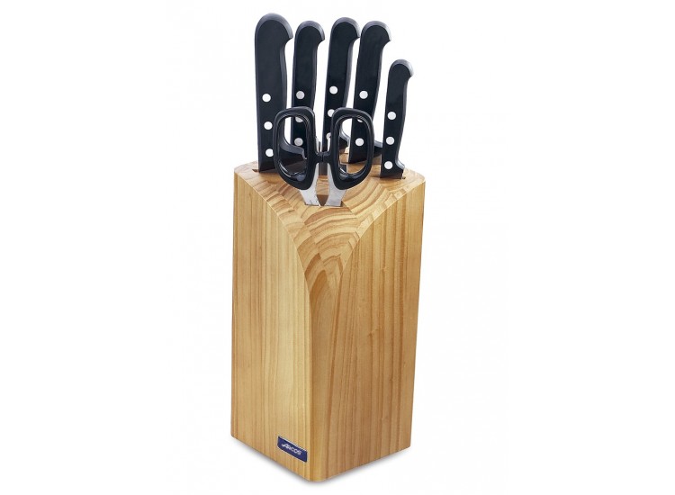 Bloc en pin 5 couteaux + ciseaux Arcos UNIVERSAL lames acier inox NITRUM