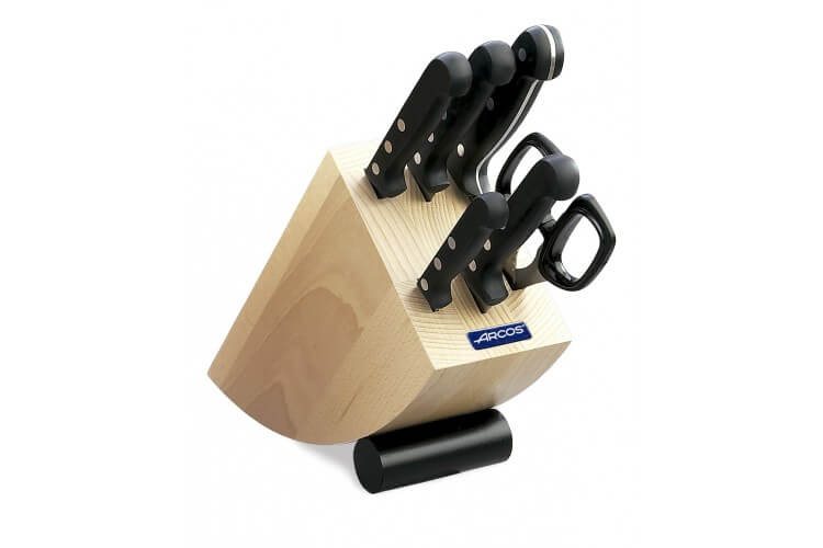 Bloc design bois de hêtre 5 couteaux + ciseaux Arcos UNIVERSAL lames acier inox NITRUM