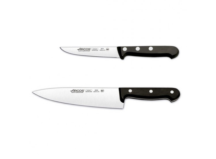 Coffret 2 couteaux Arcos UNIVERSAL office + chef lames acier inox NITRUM