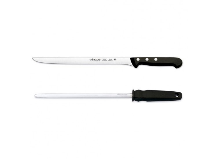 Coffret couteau &agrave; jambon + fusil Arcos UNIVERSAL lame acier inox NITRUM