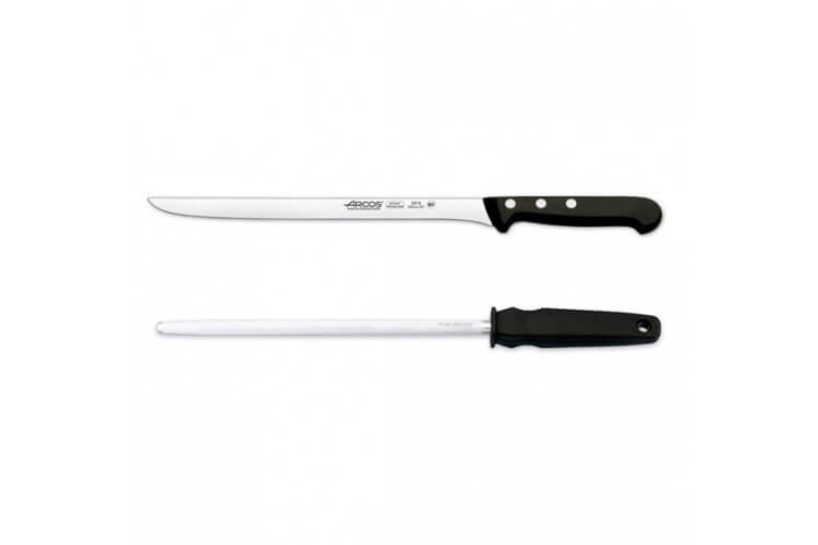 Coffret couteau à jambon + fusil Arcos UNIVERSAL lame acier inox NITRUM