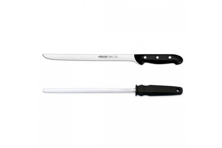 Coffret couteau à jambon + fusil Arcos MAITRE lame acier inox NITRUM
