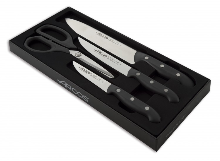 Coffret 3 couteaux + 1 ciseaux Arcos MAITRE lame acier inox NITRUM