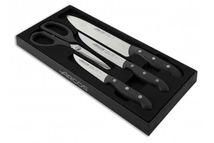 Coffret 3 couteaux + 1 ciseaux Arcos MAITRE lame acier inox NITRUM