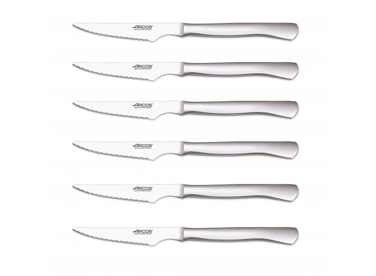 Coffret de 6 couteaux &agrave; steak monobloc Arcos lames acier inox microdent&eacute;es