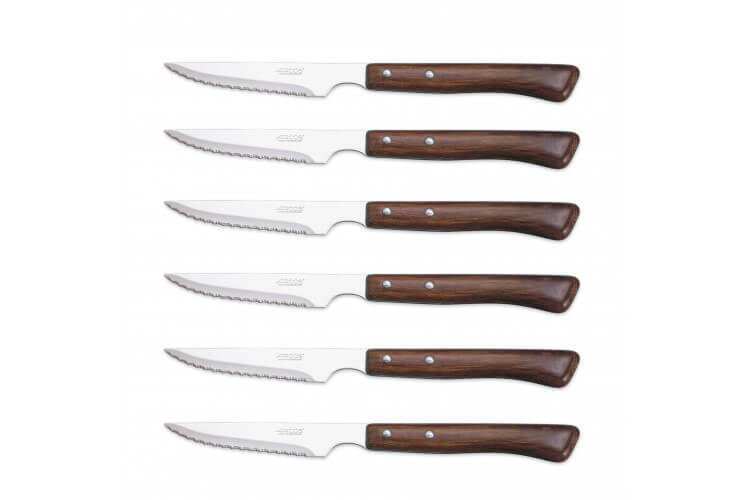 Set de 6 couteaux à steak manches en bois Arcos lames acier inox microdentées