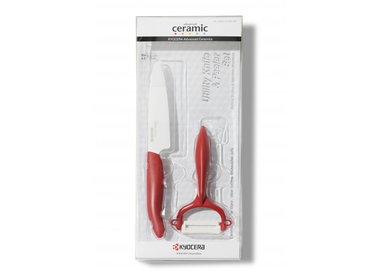 Coffret Kyocera couteau 11cm et Eplucheur vertical manche rouge