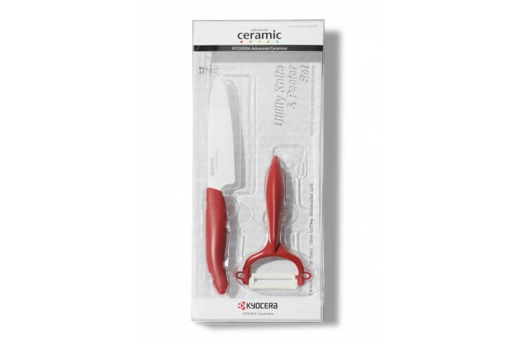 Coffret Kyocera couteau 11cm et Eplucheur vertical manche rouge