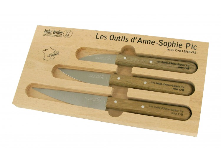 Le coffret 3 couteaux manche ch&ecirc;ne d'Anne Sophie Pic 100% fran&ccedil;ais