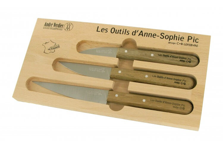 Le coffret 3 couteaux manche chêne d'Anne Sophie Pic 100% français