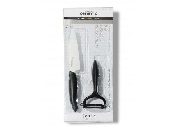 Coffret couteau d'office 11 cm + Eplucheur c&eacute;ramique manche noir - Kyocera