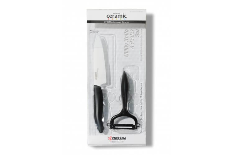 Coffret couteau d'office 11 cm + Eplucheur céramique manche noir - Kyocera