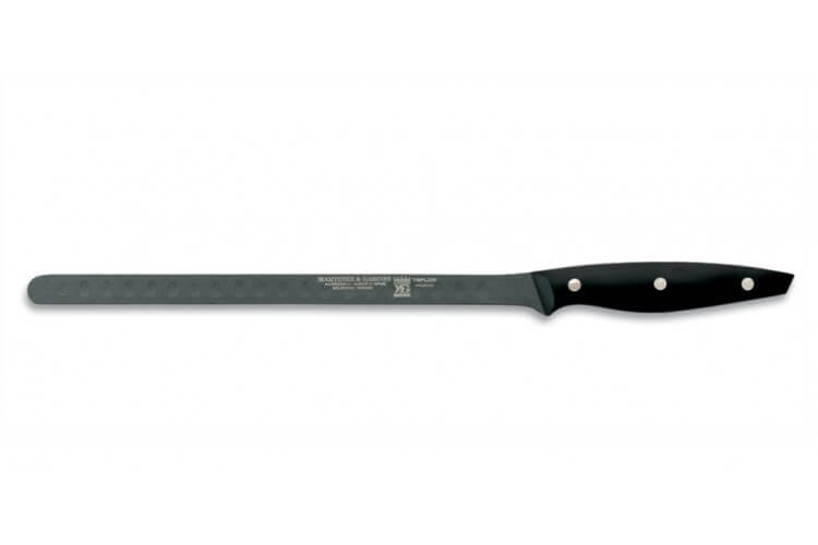 Couteau a jambon lame alvéolée teflon 30cm manche noir M&G