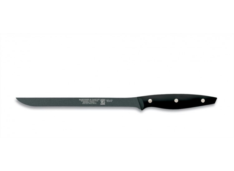 Couteau a saumon lame flexible teflon 23cm manche noir M&G