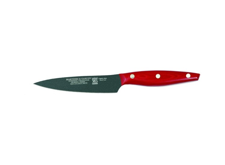 Couteau d'office lame teflon 11cm manche Micarta rouge M&G