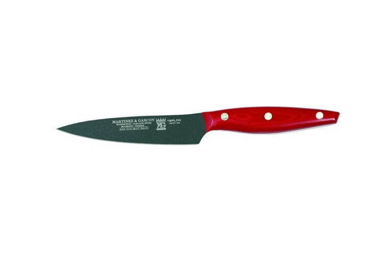 Couteau d'office lame teflon 11cm manche Micarta rouge M&G