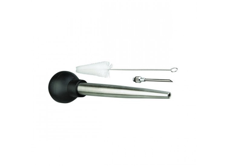 Poire &agrave; jus ergonomique 2 embouts inox + goupillon de nettoyage