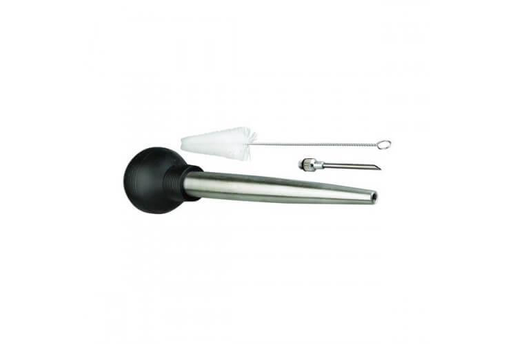 Poire à jus ergonomique 2 embouts inox + goupillon de nettoyage