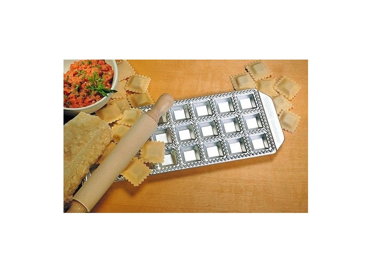 Moule Imperia 36 raviolis carr&eacute; 35x35mm aluminium + rouleau