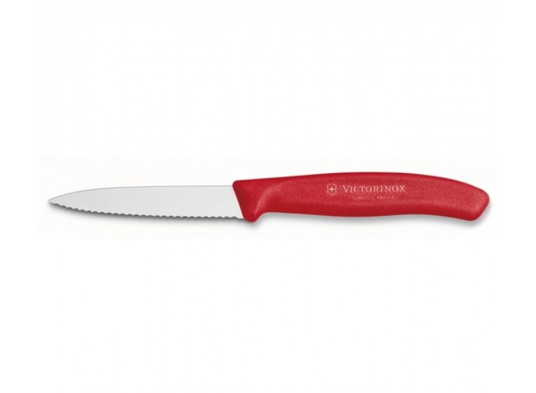 Couteau d'office Victorinox SwissClassic lame dent&eacute;e 8 cm - manche rouge