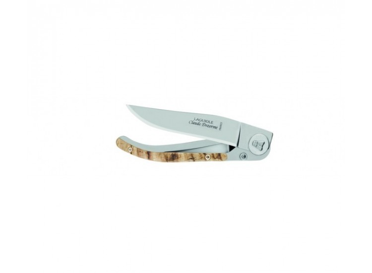 Couteau Laguiole C. Dozorme Lame inox manche 11cm corne de b&eacute;lier  &agrave; cran int&eacute;rieur 