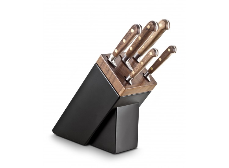 Bloc SABATIER Perigord en noyer laqu&eacute; noir 5 couteaux forg&eacute;s acier inox