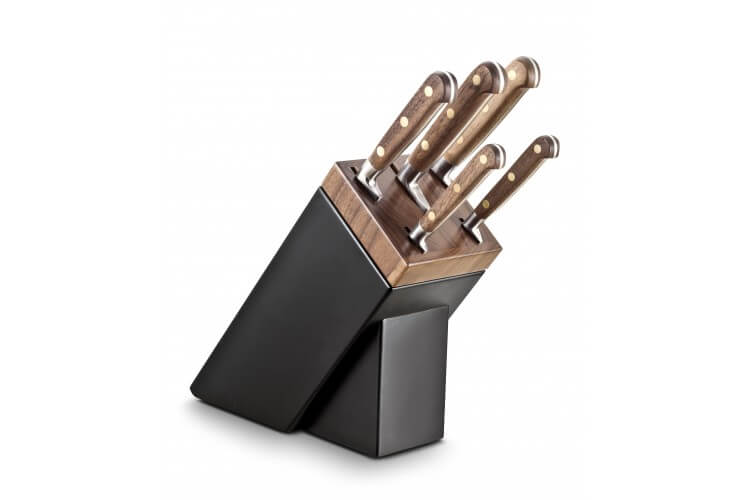 Bloc SABATIER Perigord en noyer laqué noir 5 couteaux forgés acier inox