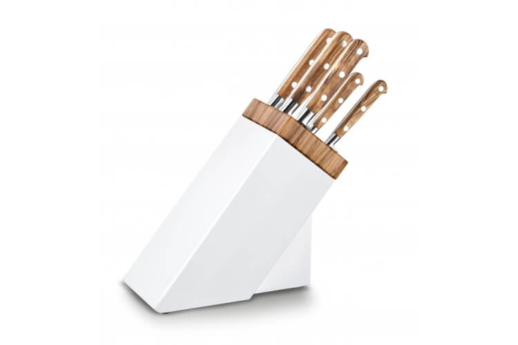 Bloc SABATIER Provencao en olivier laqué blanc 5 couteaux forgés acier inox