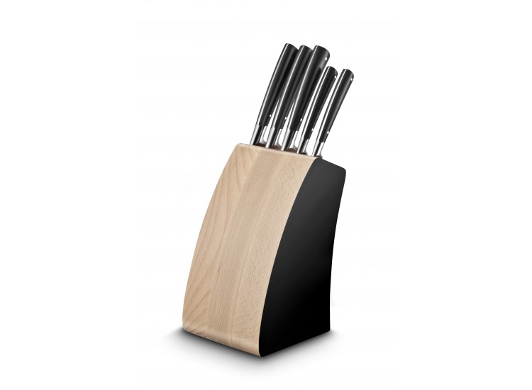 Bloc Lion Sabatier Edonist en h&ecirc;tre 5 couteaux forg&eacute;s acier inox