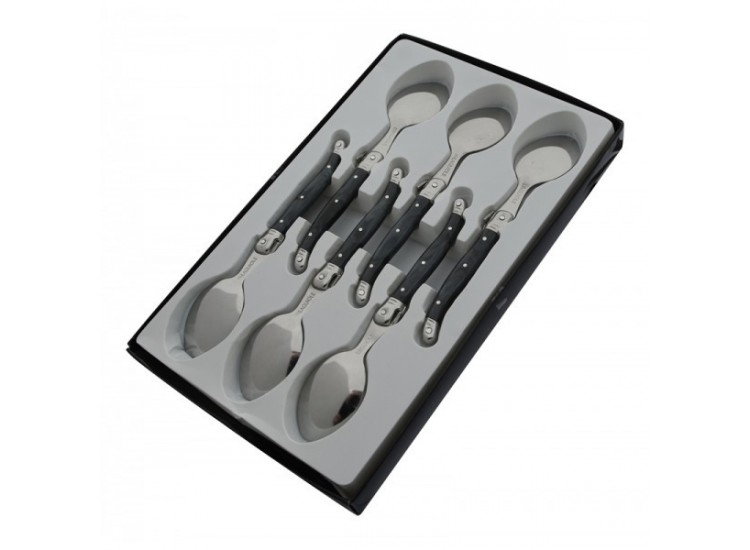 Coffret 6 cuill&egrave;res &agrave; dessert Laguiole Postiche Gris