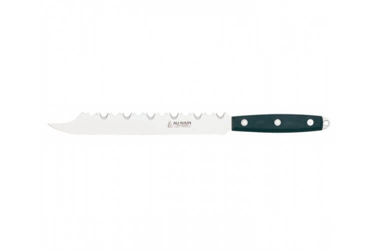 Couteau à surgelés "Au Nain" lame 23cm inox double denture, manche noir.