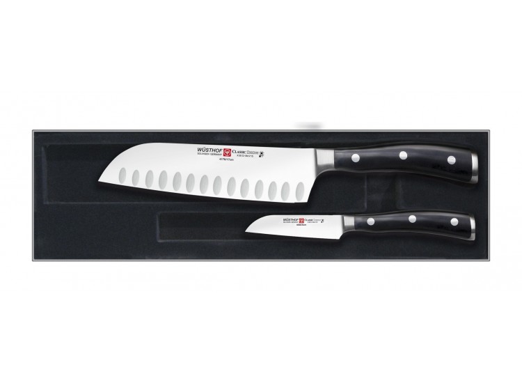 Coffrets 2 couteaux de cuisine Wusthof Classic Ikon - 1 Couteau Santoku 17 cm et 1 couteau &agrave; l&eacute;gumes 8 cm - 9276