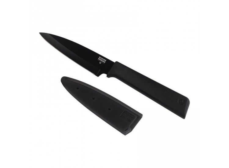 Couteau d'office Kuhn Rikon Colori lame 9.5cm anti-adh&eacute;sive noire + &eacute;tui