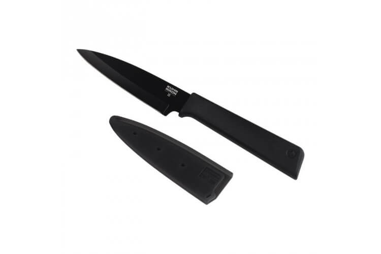 Couteau d'office Kuhn Rikon Colori lame 9.5cm anti-adhésive noire + étui