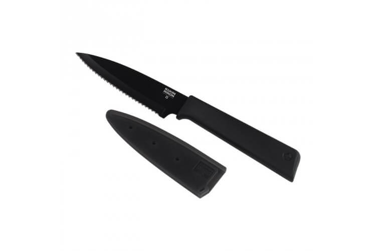 Couteau d'office dentelé Kuhn Rikon Colori lame 9.5cm anti-adhésive noire + étui