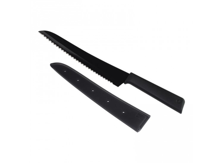 Couteau &agrave; pain Kuhn Rikon Colori lame 20cm anti-adh&eacute;sive noire + &eacute;tui