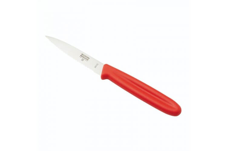 Couteau d'office Kuhn Rikon Swiss lame dentelée 8.5cm manche rouge