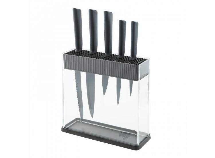 Bloc Kuhn Rikon COLORI transparent + 5 couteaux noir ultra-aff&ucirc;t&eacute;s