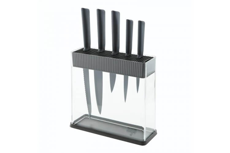 Bloc Kuhn Rikon COLORI transparent + 5 couteaux noir ultra-affûtés