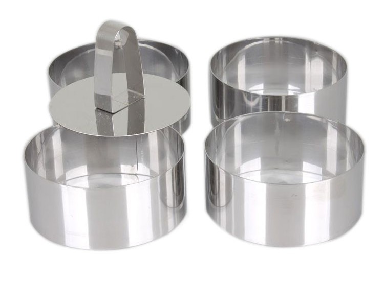 Set de 4 cercles &agrave; p&acirc;tisserie 10cm LARES tout inox + poussoir