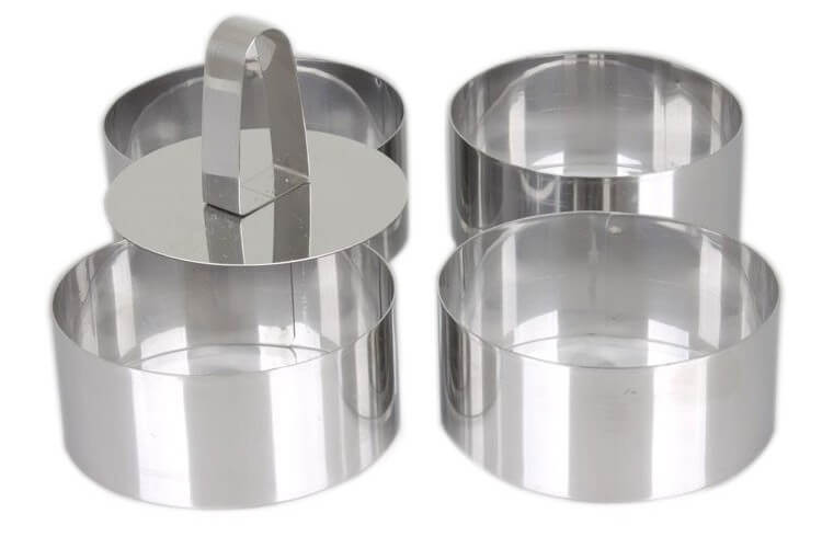 Set de 4 cercles à pâtisserie 10cm LARES tout inox + poussoir