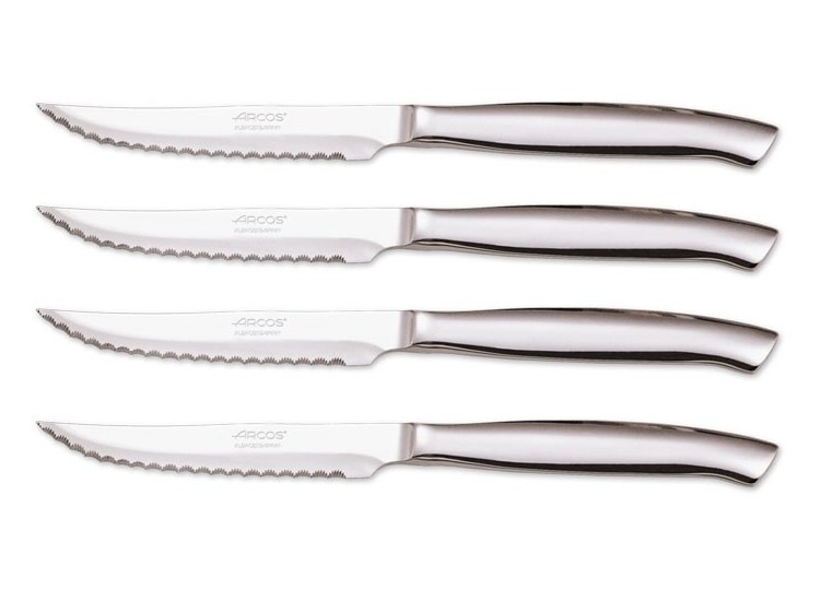 Coffret 4 couteaux &agrave; steak monobloc Arcos lames acier inox microdent&eacute;es 11cm